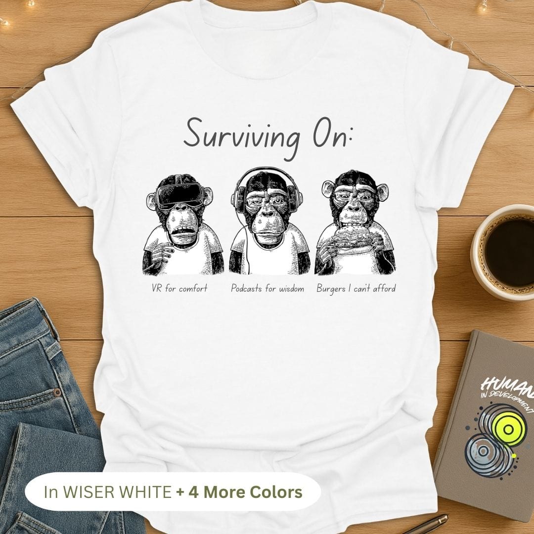 Surviving On 🙈🙉🙊 VR, Podcasts & Burgers T-Shirt
