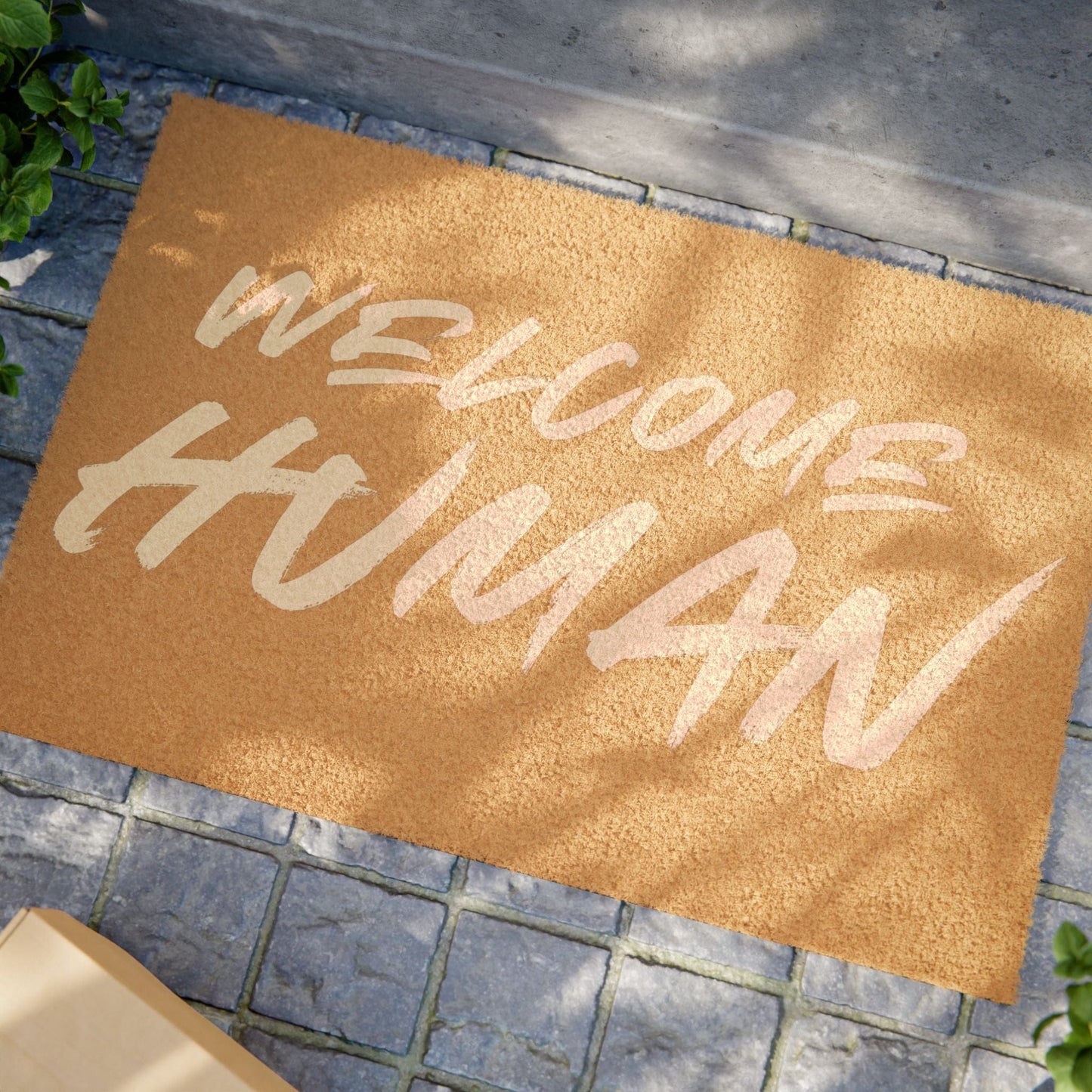Welcome Human 'IAAHID' Door Mat (White)