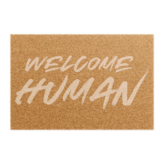 Welcome Human 'IAAHID' Door Mat (White)